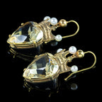 Antique Victorian Citrine Heart Pearl Crown Earrings 15ct Gold