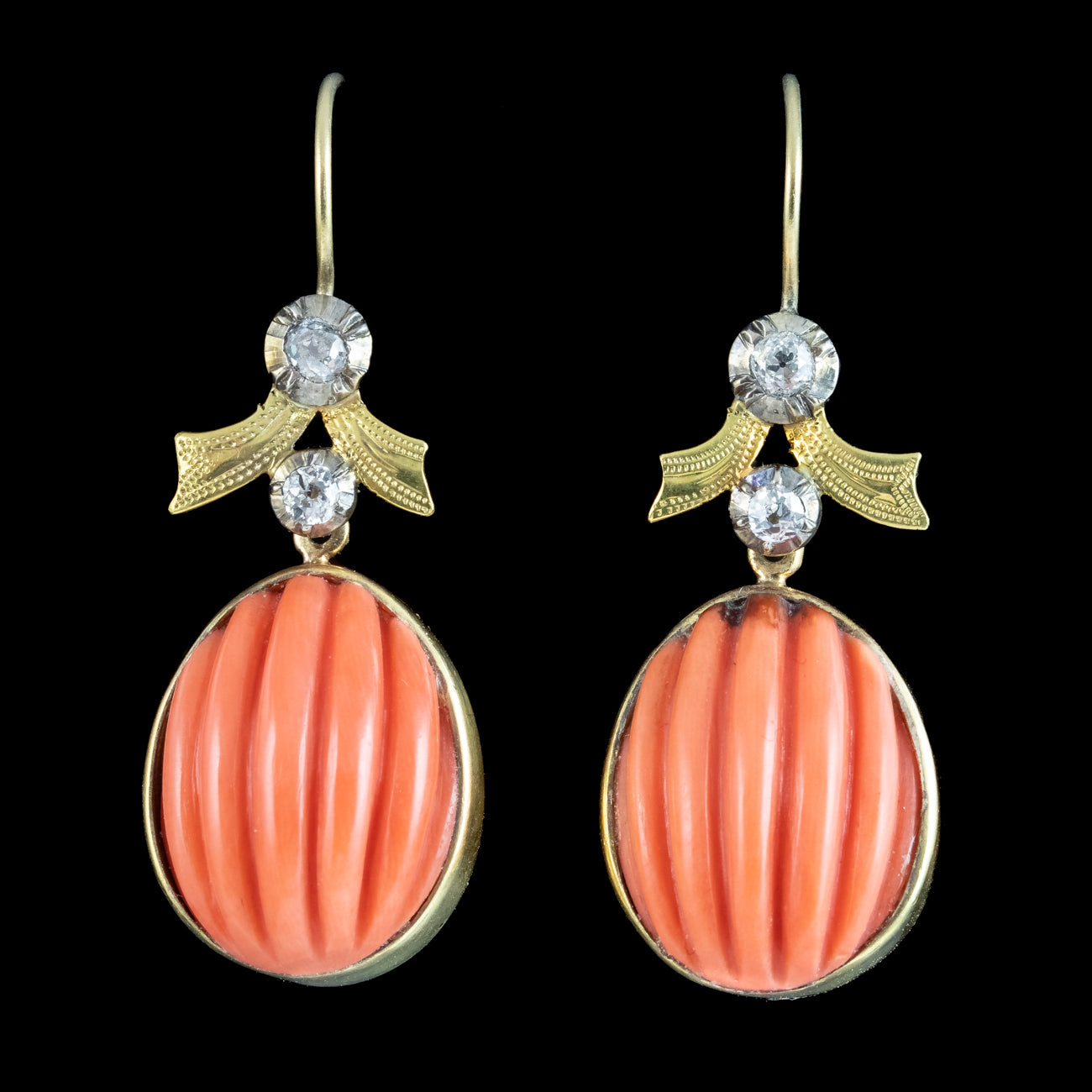 Antique Victorian Coral Diamond Drop Earrings 18ct Gold Secondary image