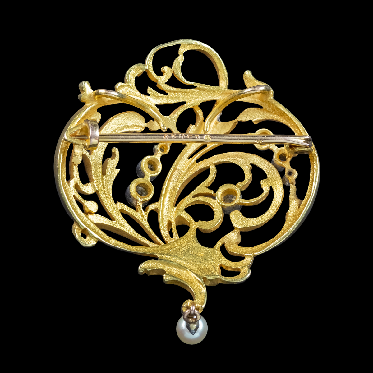 Antique Victorian Diamond Brooch Art Nouveau 18ct Gold