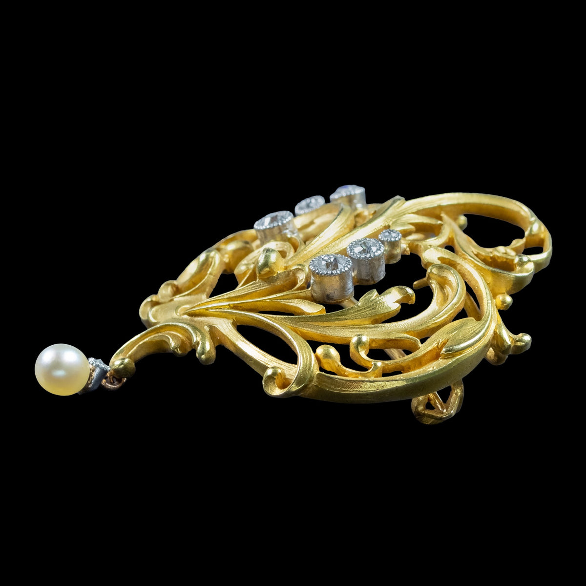 Antique Victorian Diamond Brooch Art Nouveau 18ct Gold