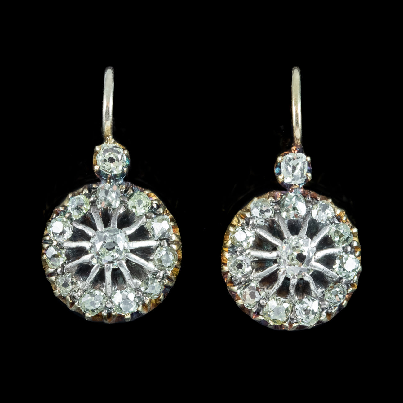 Antique Victorian Diamond Cluster Earrings Silver 15ct Gold 1.2ct Total Secondary image