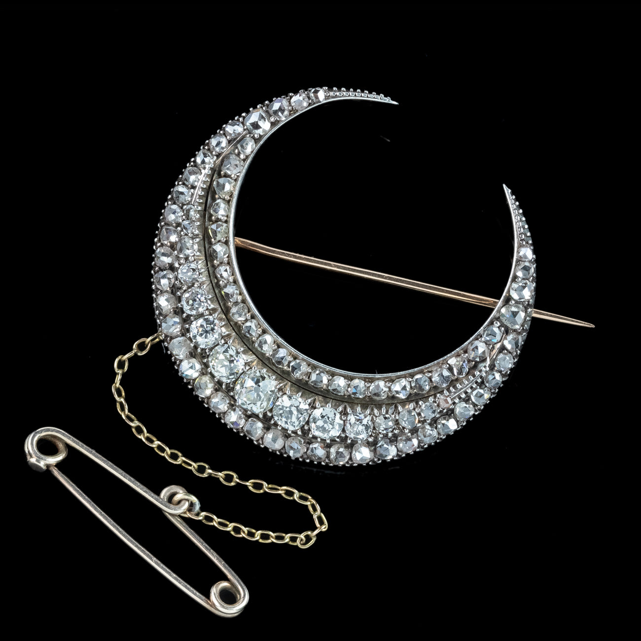 Antique Victorian Diamond Crescent Moon Brooch 4.5ct Total Secondary image