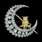 Antique Victorian Diamond Crescent Moon Owl Brooch Silver 18ct Gold