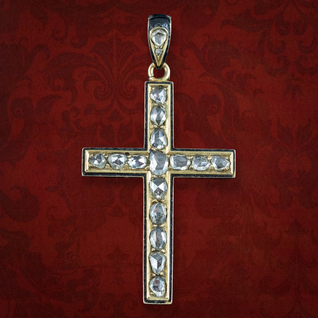Antique Victorian Diamond Cross Pendant 18ct Gold 3ct Total