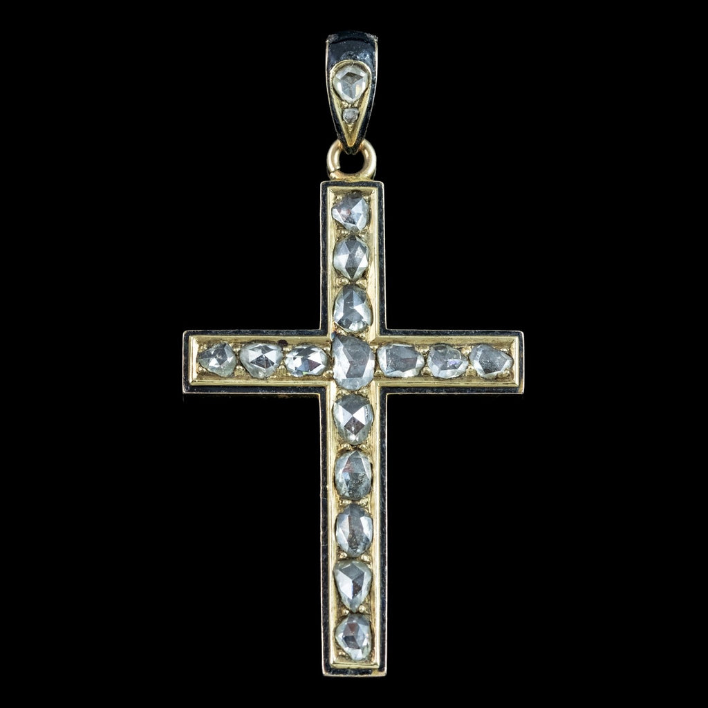Antique Victorian Diamond Cross Pendant 18ct Gold 3ct Total