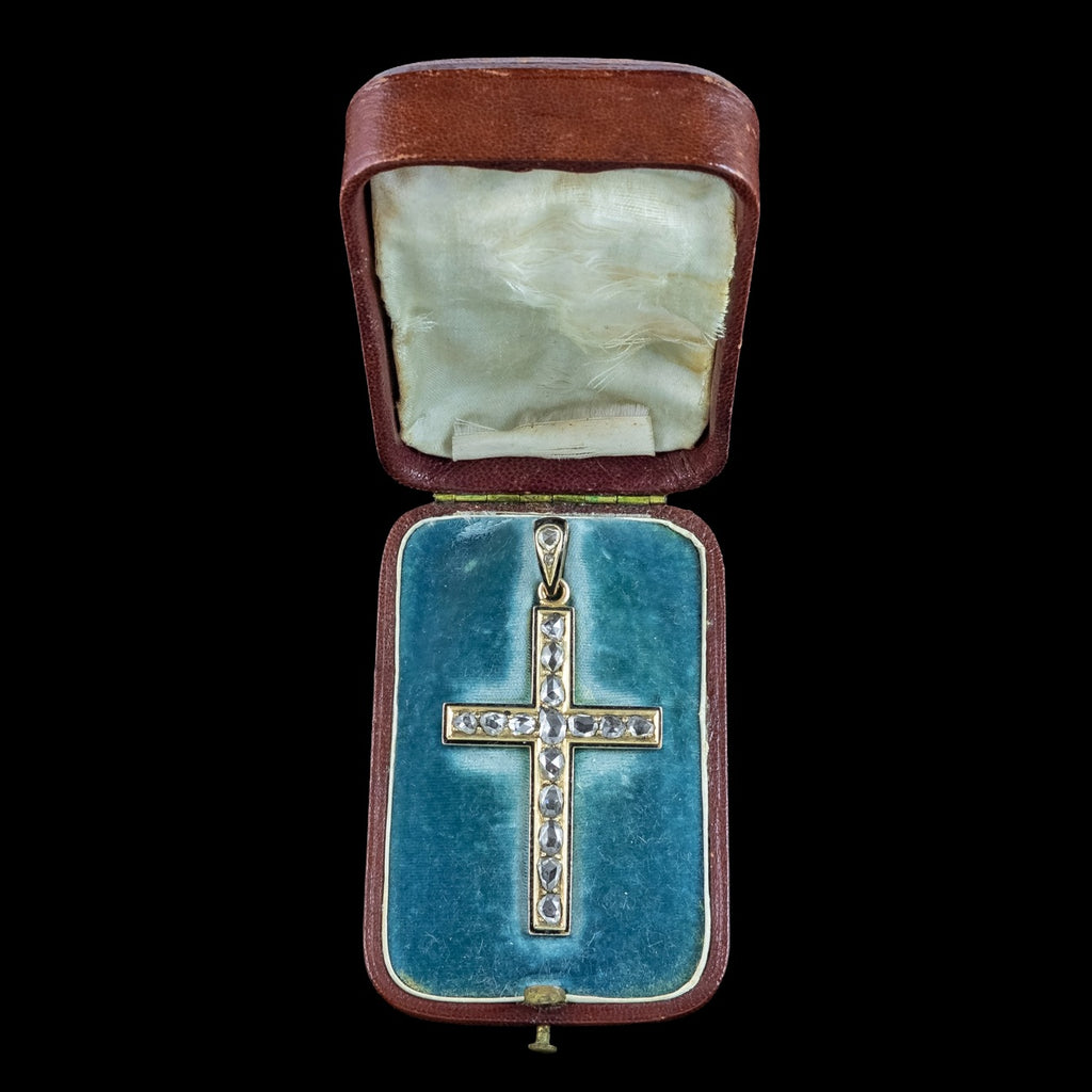 Antique Victorian Diamond Cross Pendant 18ct Gold 3ct Total