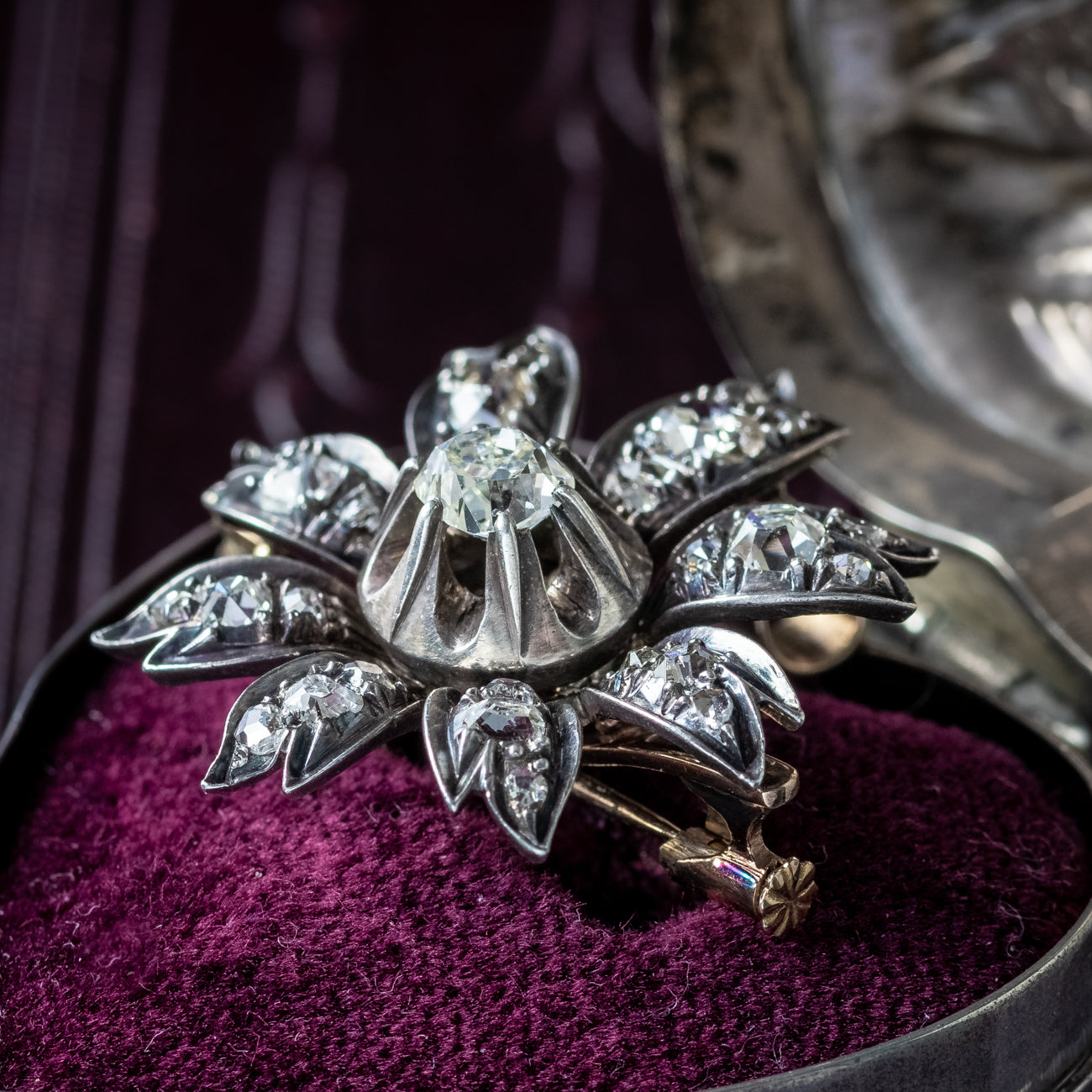 Antique Victorian Diamond Flower Pendant Brooch 1.9ct Total Secondary image