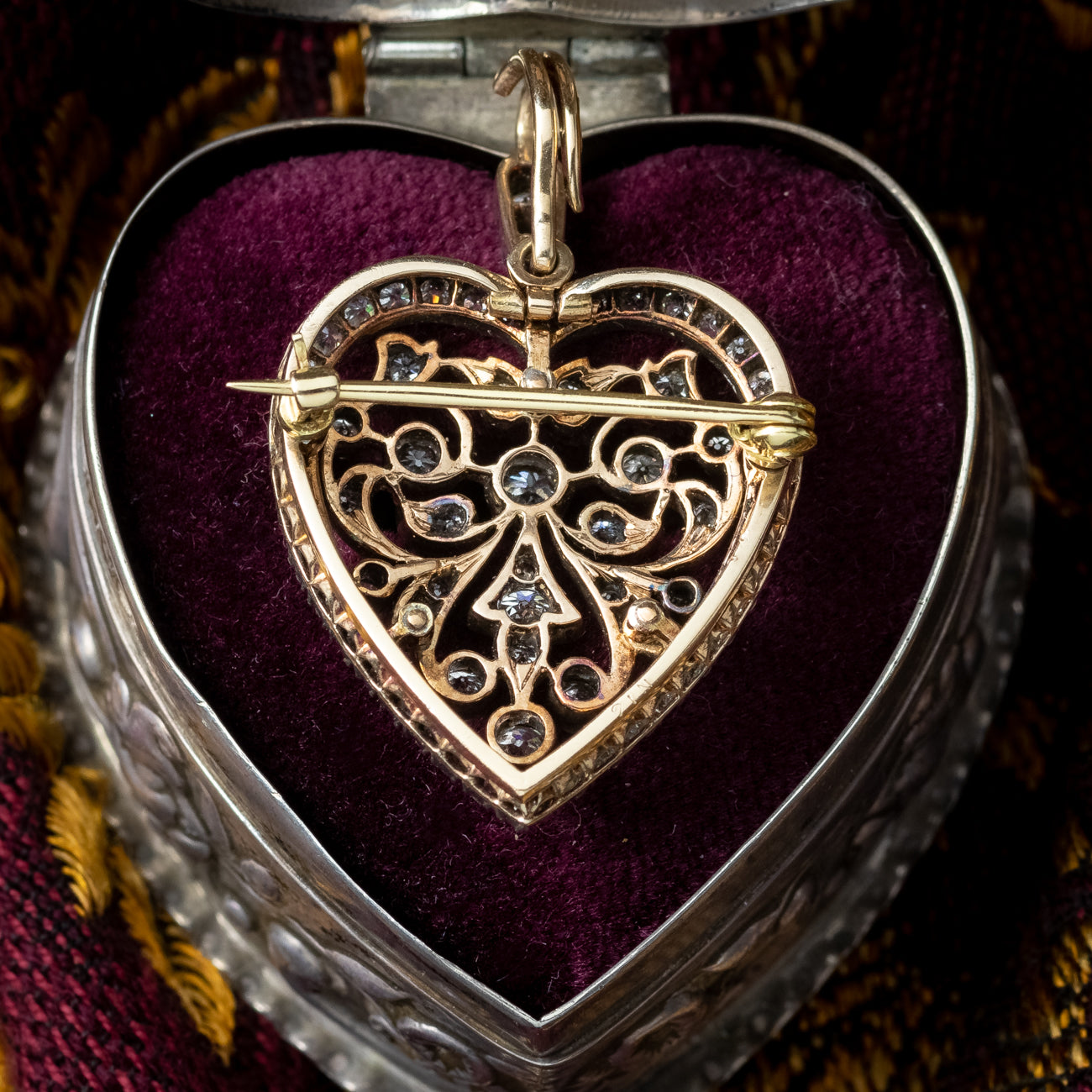 Antique Victorian Diamond Heart Pendant Brooch 2.5ct Total