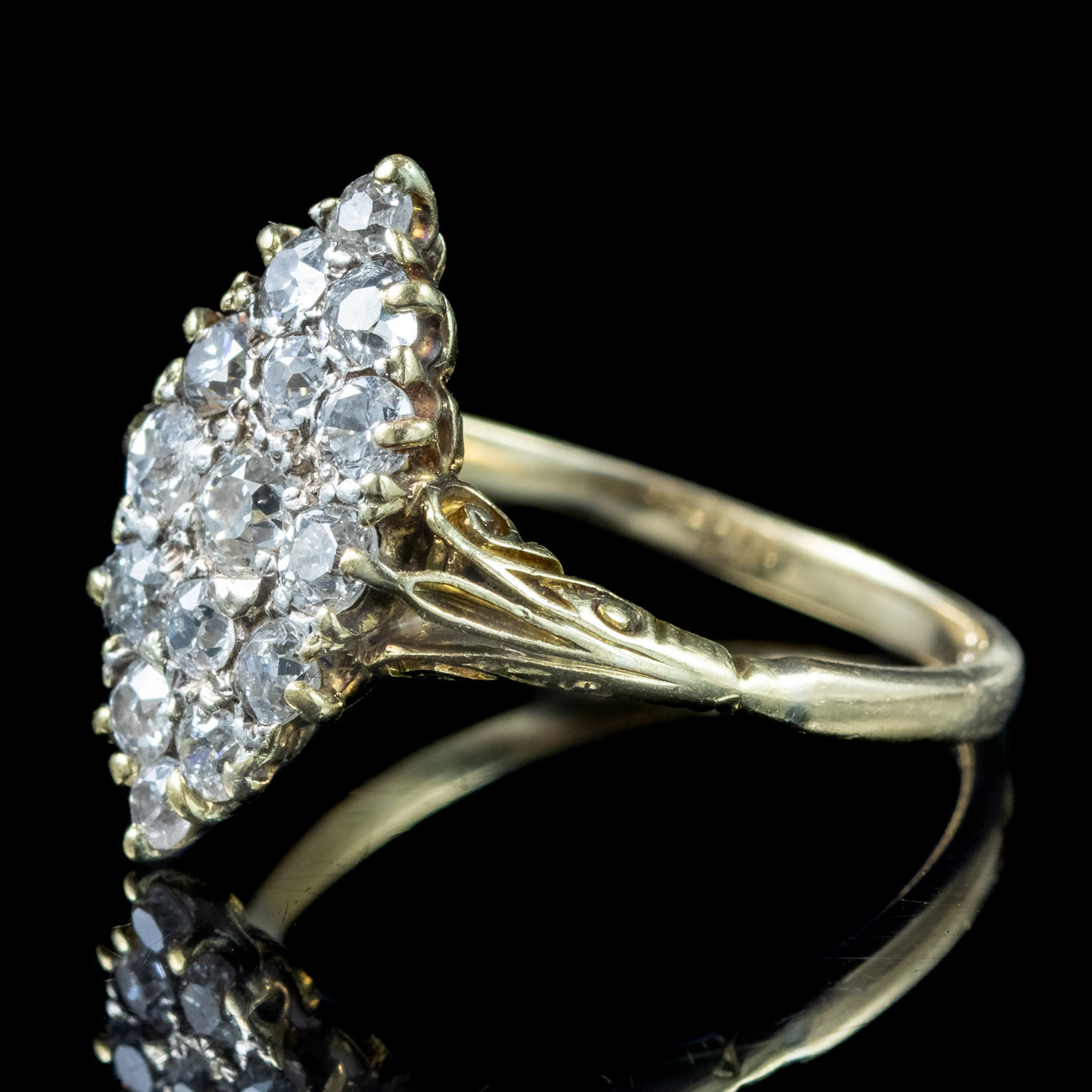 Antique Victorian Diamond Navette Cluster Ring 1.5ct Total