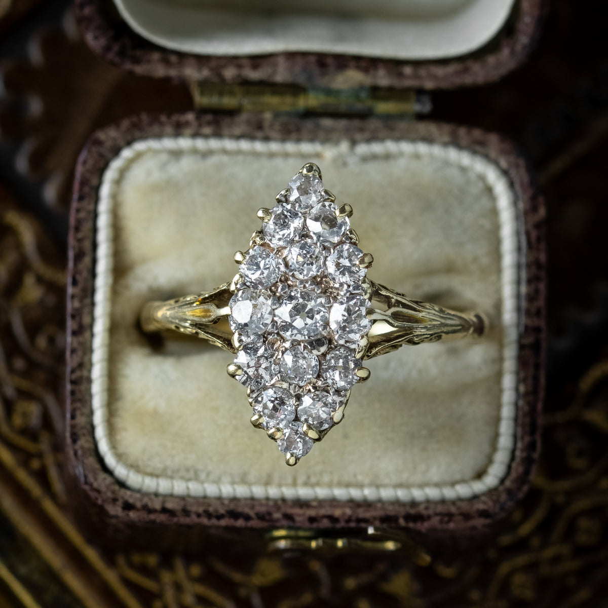 Antique Victorian Diamond Navette Cluster Ring 1.5ct Total