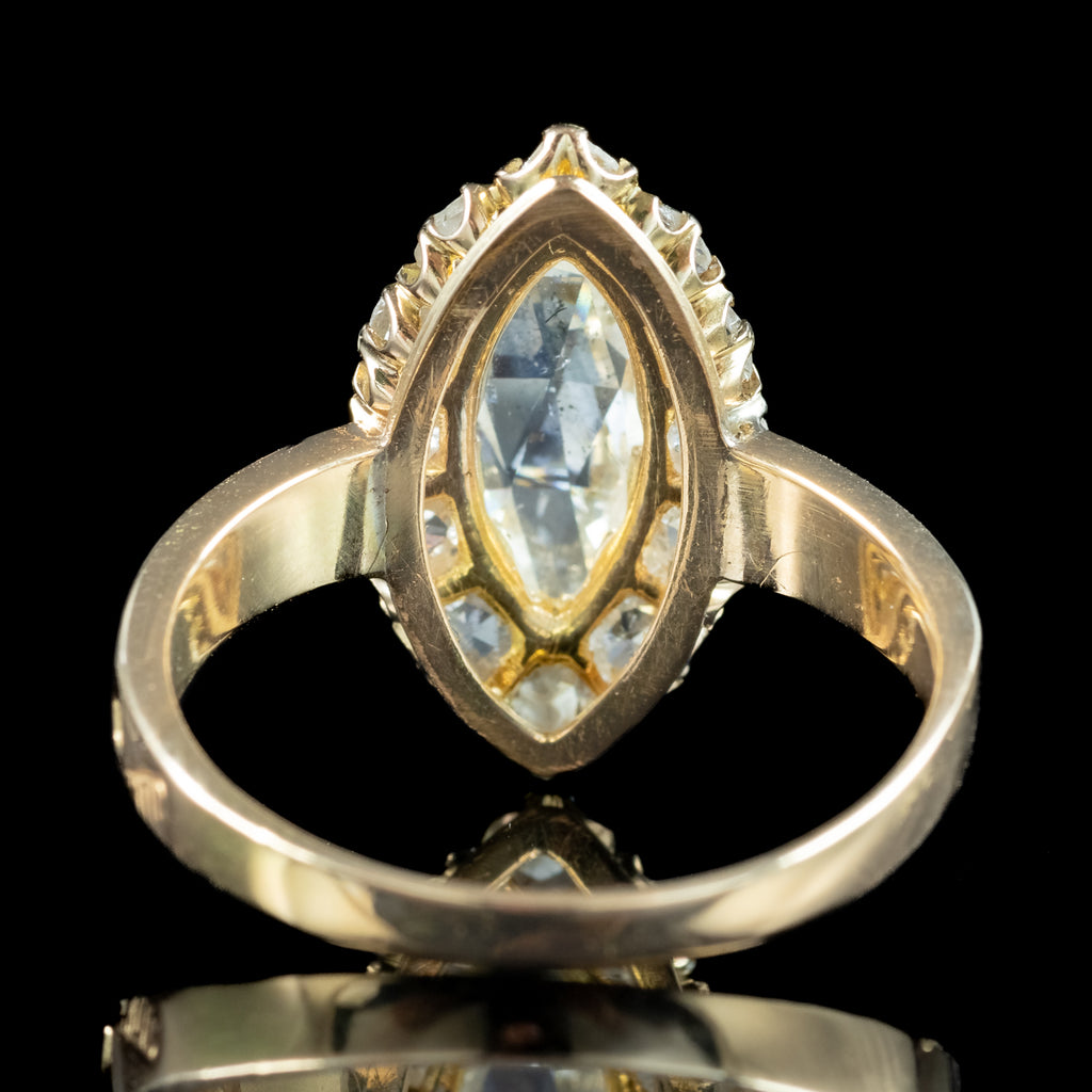 Antique Victorian Diamond Navette Cluster Ring 2ct Of Diamond