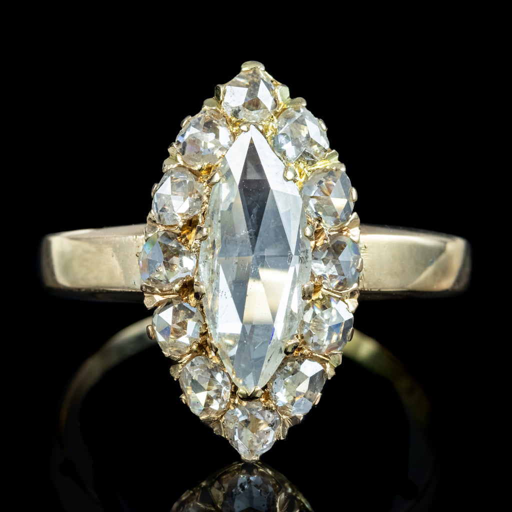 Antique Victorian Diamond Navette Cluster Ring 2ct Of Diamond