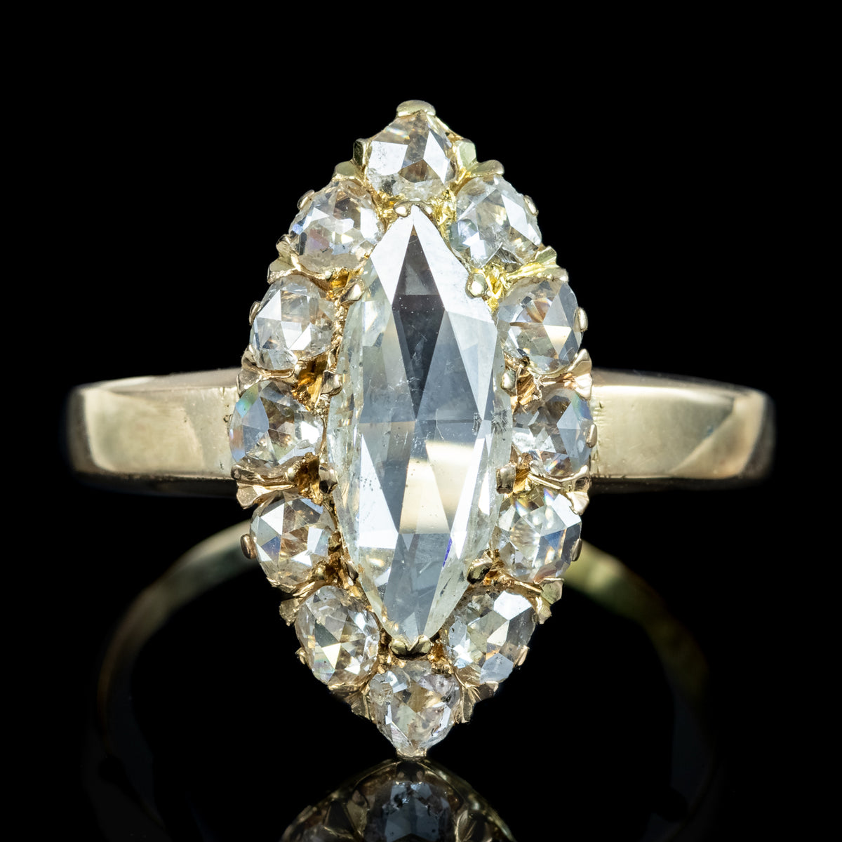 Antique Victorian Diamond Navette Cluster Ring 2ct Of Diamond