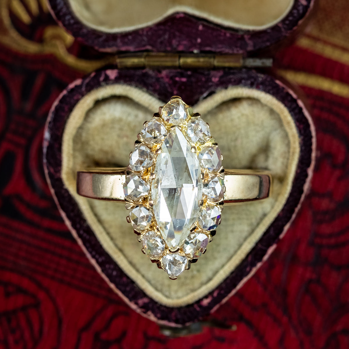 Antique Victorian Diamond Navette Cluster Ring 2ct Of Diamond