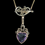Antique Victorian Diamond Pearl Amethyst Heart Pendant Necklace 