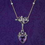 Antique Victorian Diamond Pearl Amethyst Heart Pendant Necklace 