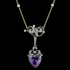 Antique Victorian Diamond Pearl Amethyst Heart Pendant Necklace 