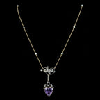 Antique Victorian Diamond Pearl Amethyst Heart Pendant Necklace 