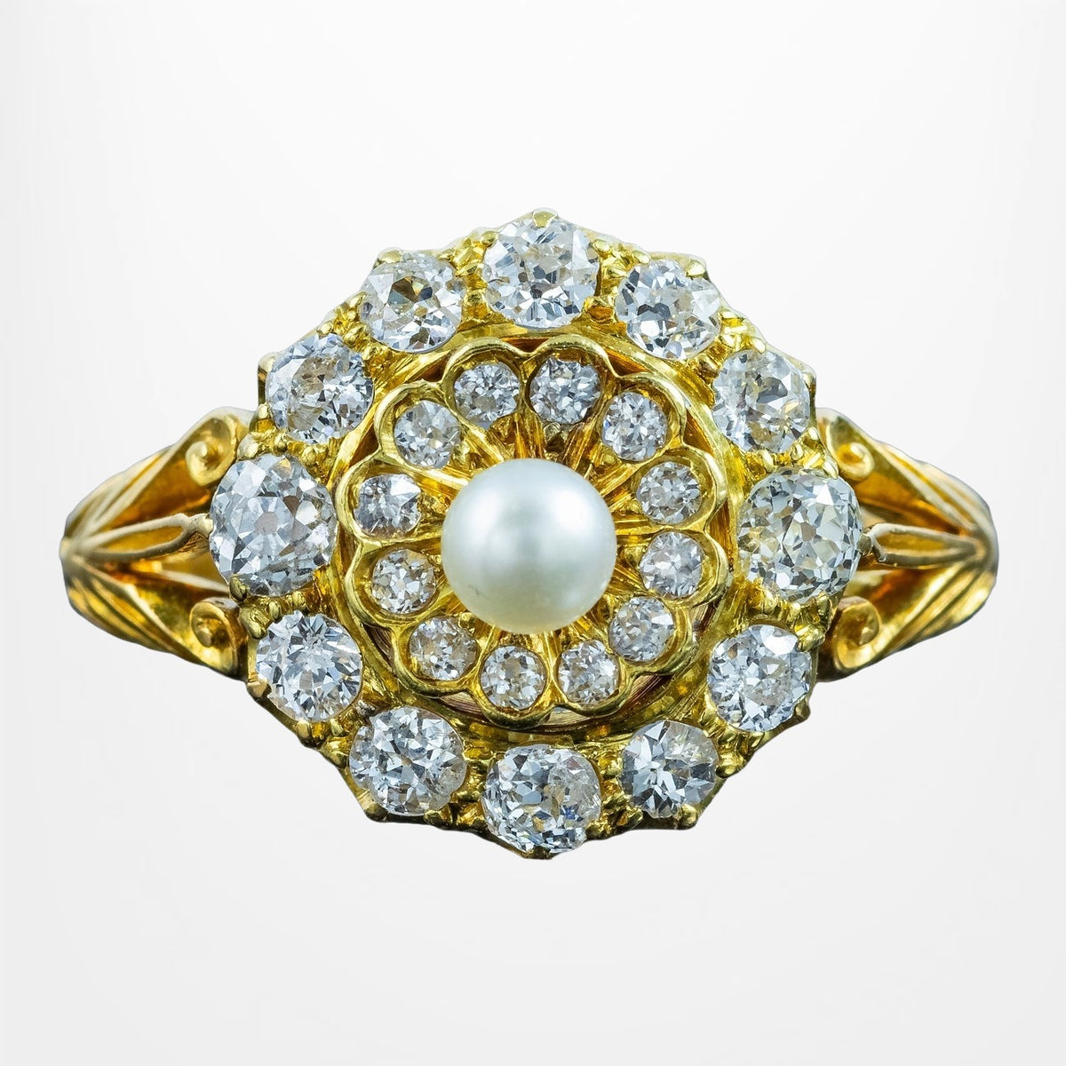 Antique Victorian Diamond Pearl Cluster Ring 1.2ct Diamond Total Main image