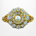 Antique Victorian Diamond Pearl Cluster Ring 1.2ct Diamond Total