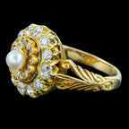 Antique Victorian Diamond Pearl Cluster Ring 1.2ct Diamond Total