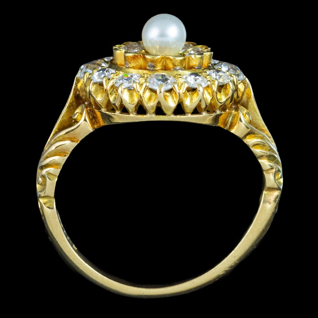Antique Victorian Diamond Pearl Cluster Ring 1.2ct Diamond Total