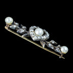 Antique Victorian Diamond Pearl Heart Bar Brooch Silver 18ct Gold