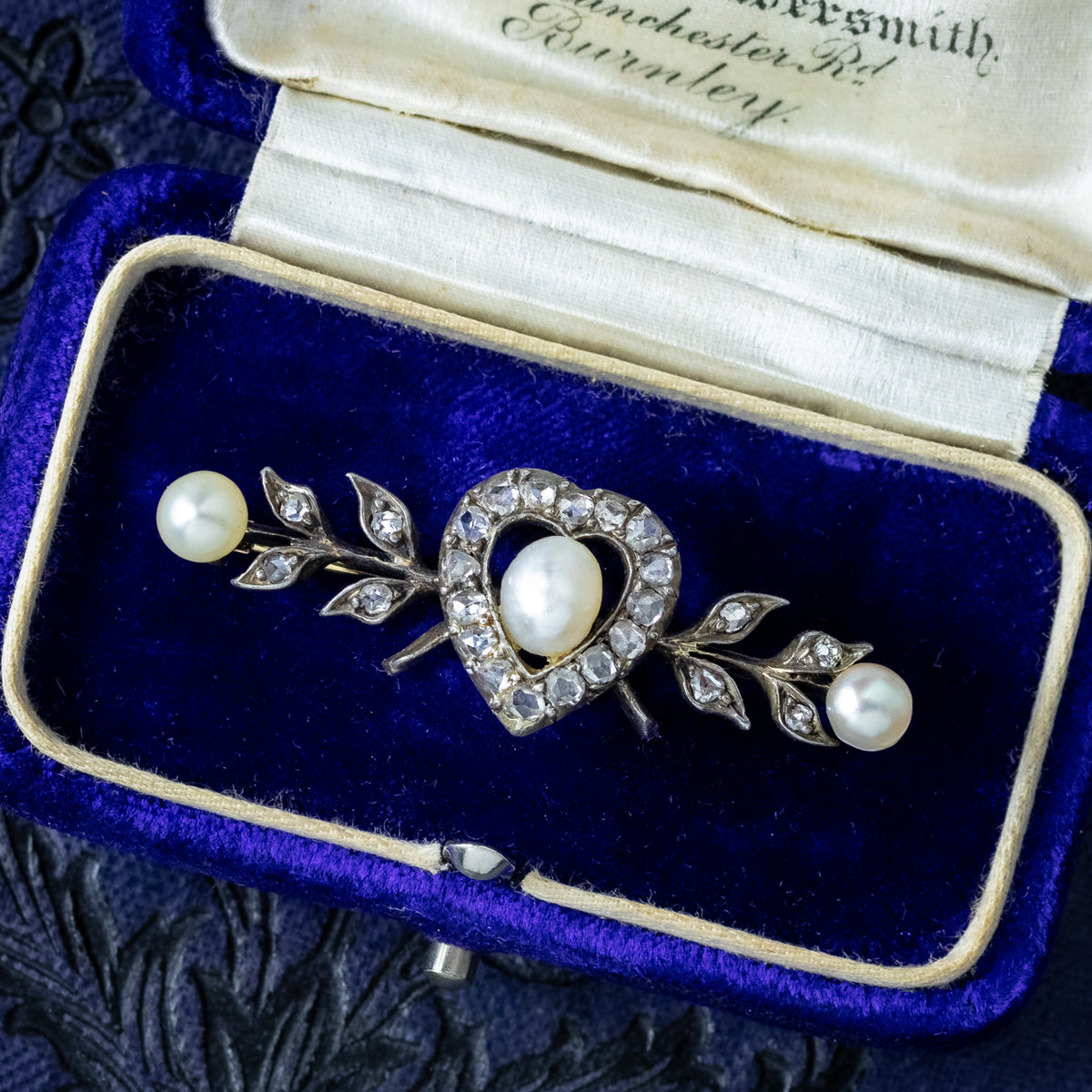 Antique Victorian Diamond Pearl Heart Bar Brooch Silver 18ct Gold