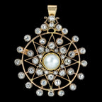 Antique Victorian French Diamond Pearl Star Pendant 1.5ct Of Diamond