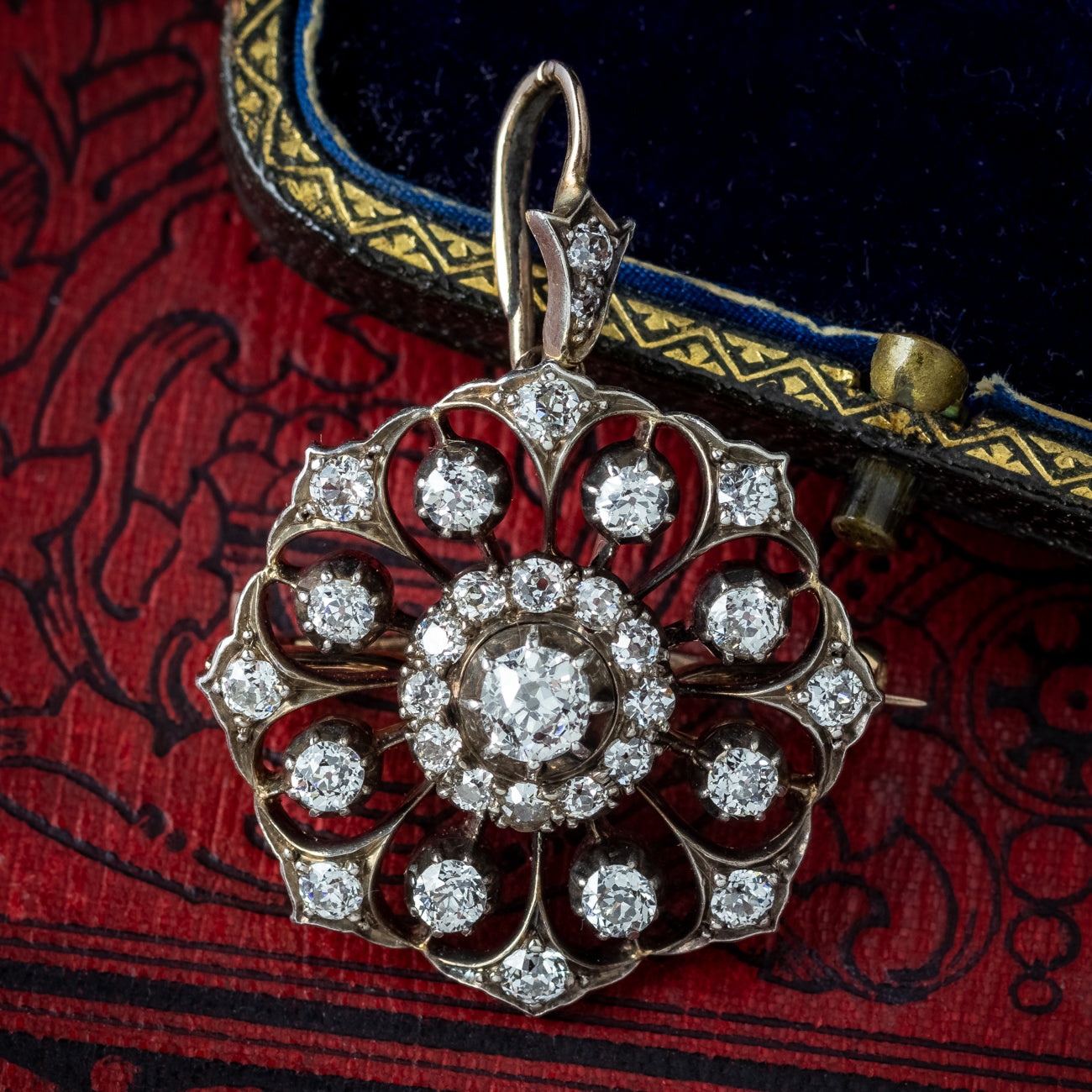Antique Victorian Diamond Pendant Brooch 2ct Total With Box