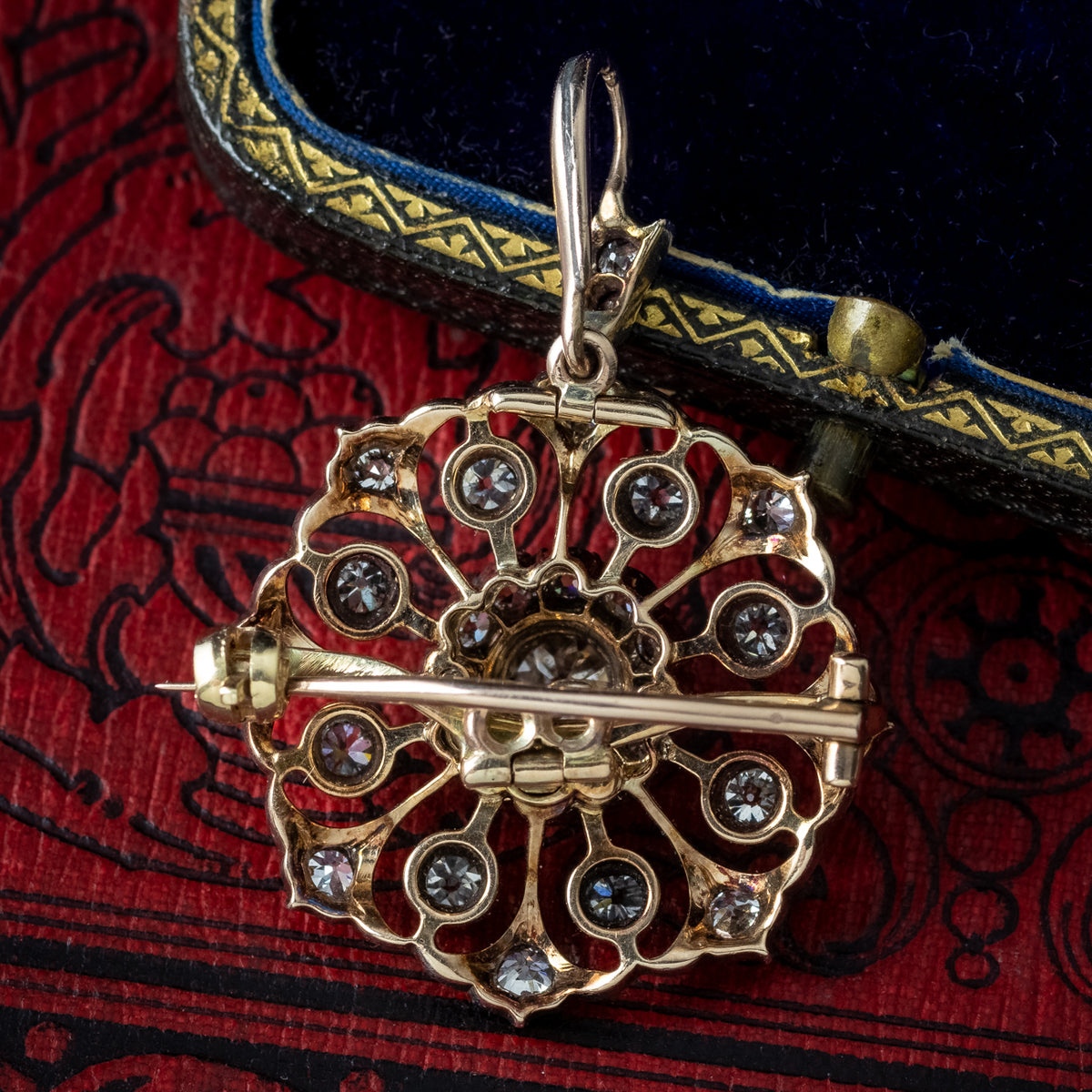 Antique Victorian Diamond Pendant Brooch 2ct Total With Box