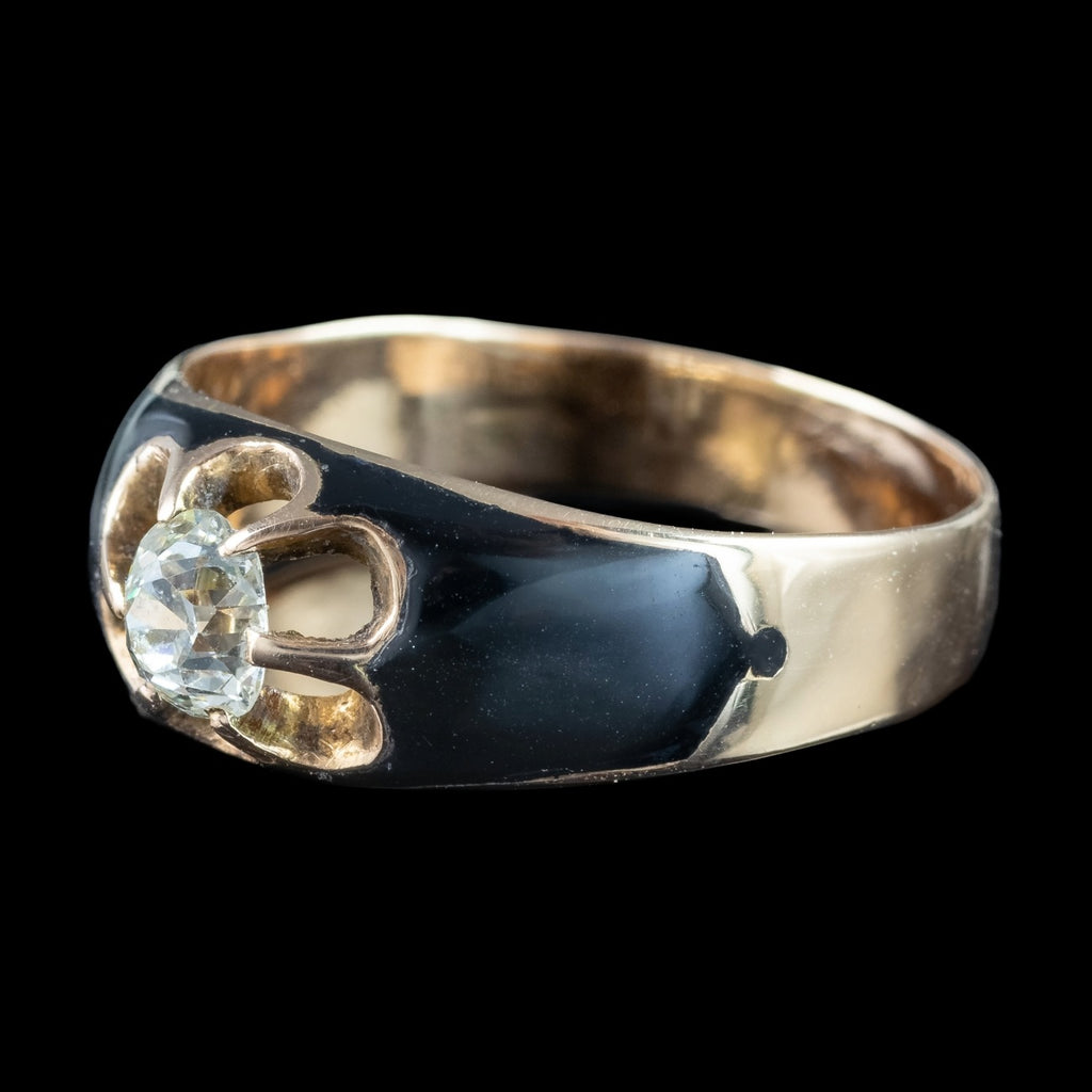 Antique Victorian Diamond Ring Black Enamel 0.50ct Diamond Solitaire 