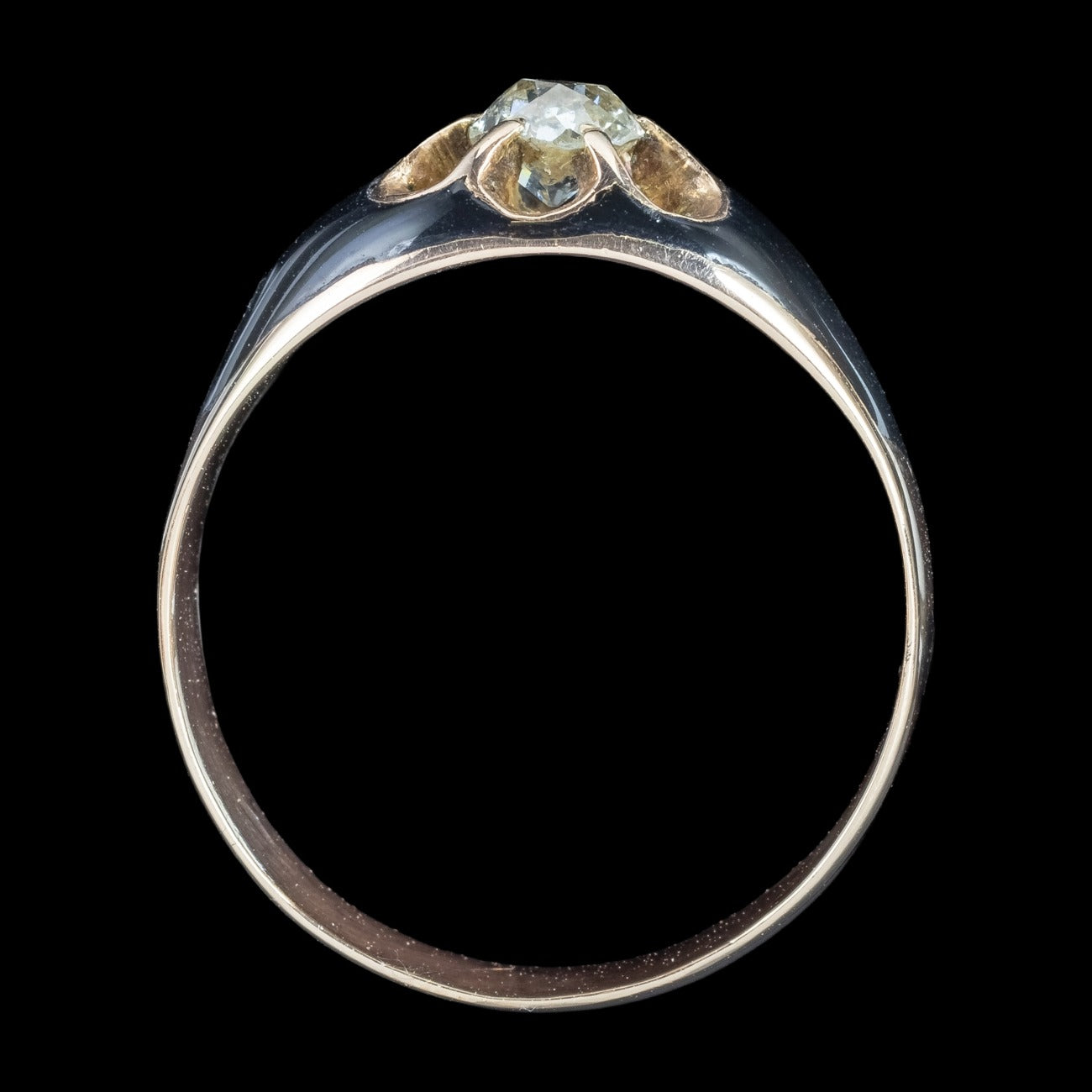 Antique Victorian Diamond Ring Black Enamel 0.50ct Diamond Solitaire 