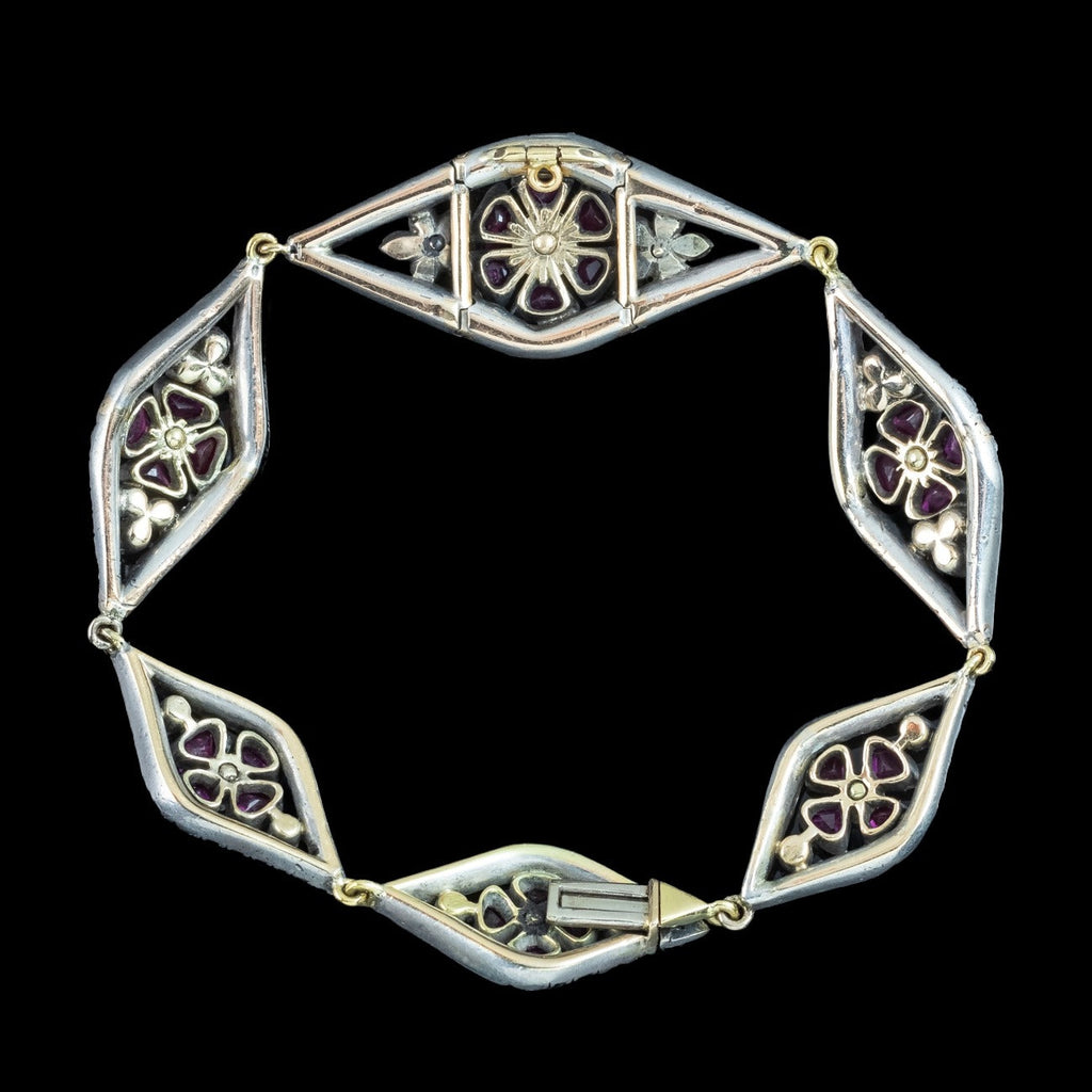 Antique Victorian Diamond Ruby Bracelet Silver Gold With Box 