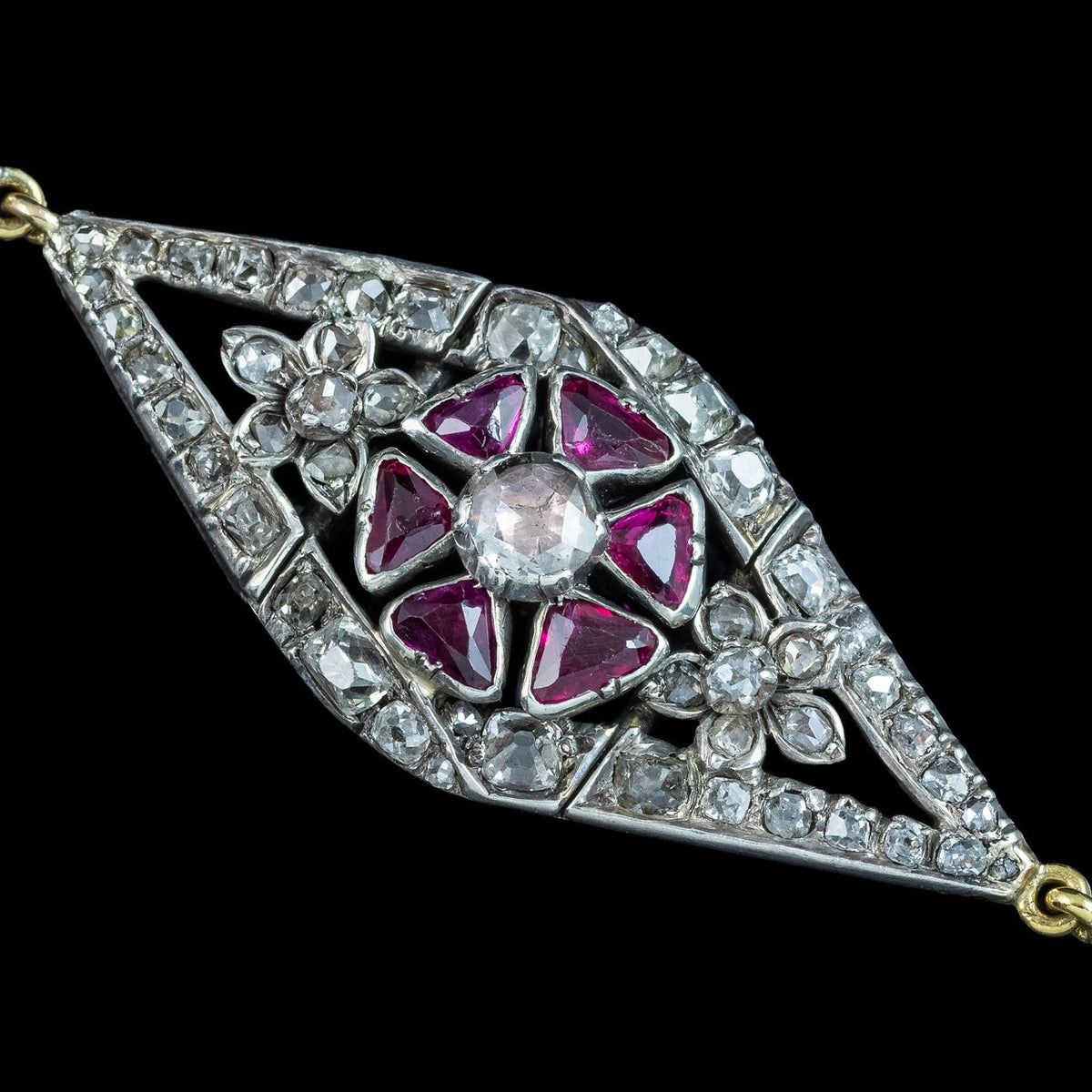 Antique Victorian Diamond Ruby Bracelet Silver Gold With Box 