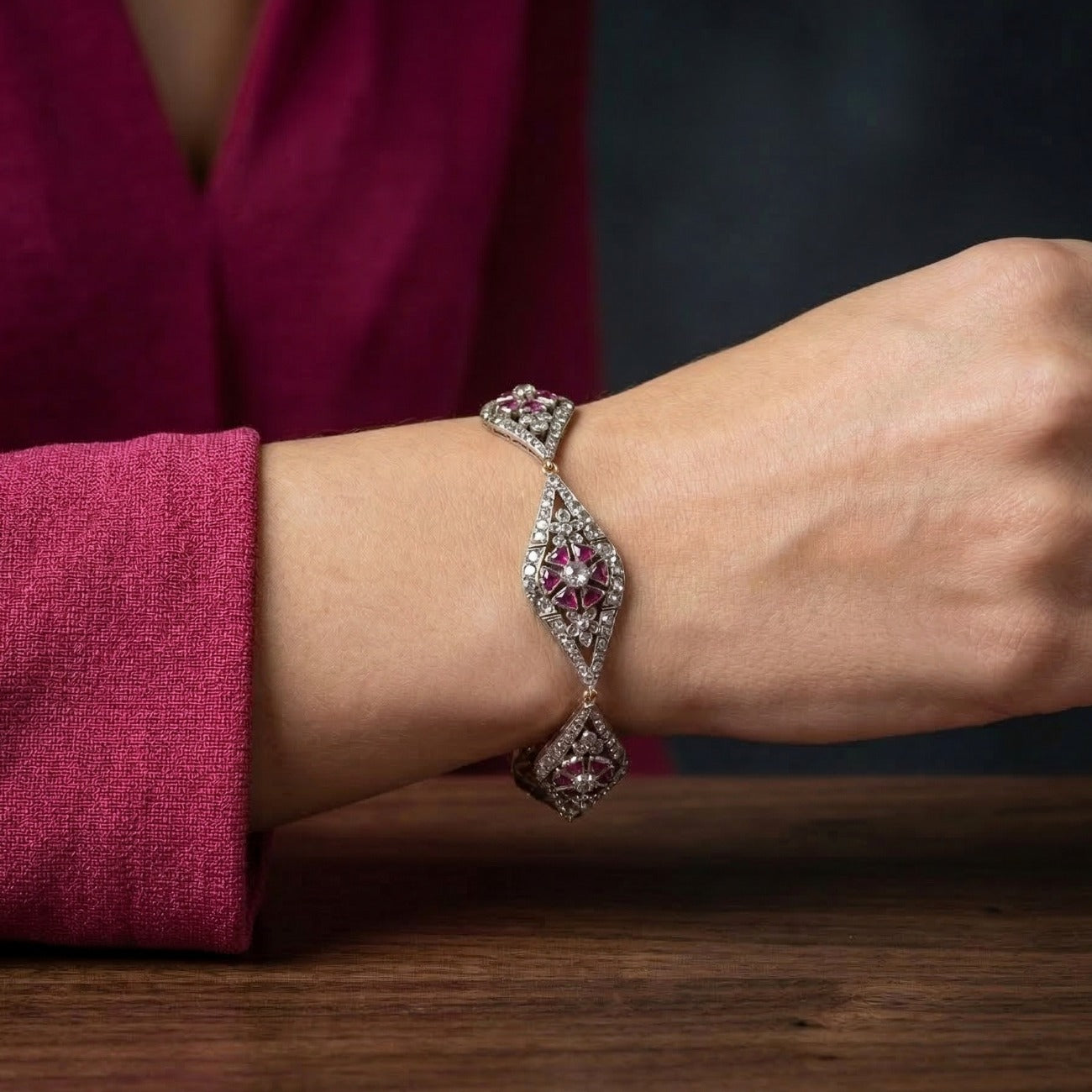 Antique Victorian Diamond Ruby Bracelet Silver Gold With Box Secondary image