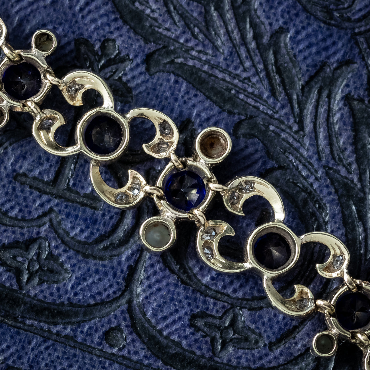 Antique Victorian Diamond Sapphire Pearl Bracelet Silver 18ct Gold
