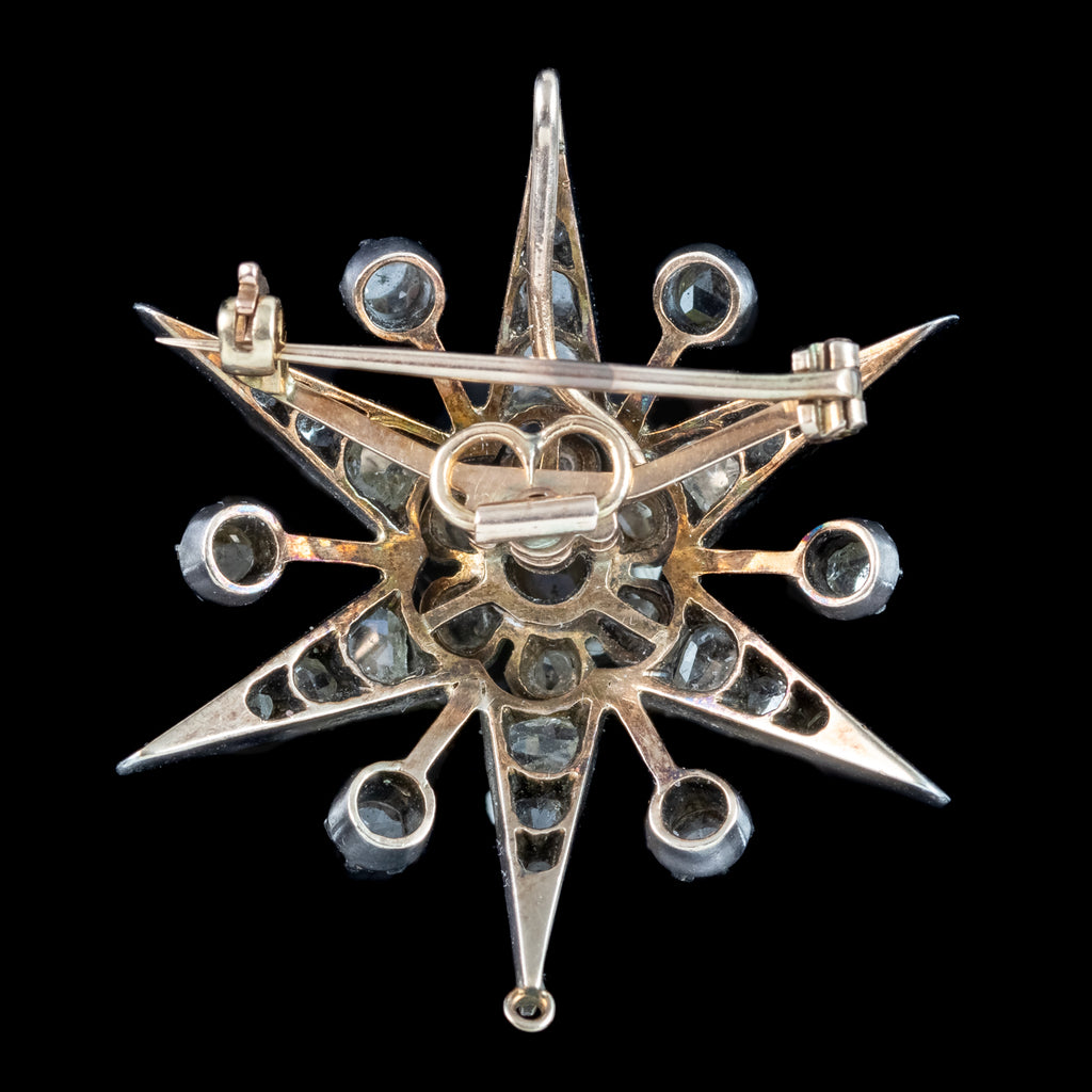 Antique Victorian Diamond Star Brooch Silver 15ct Gold