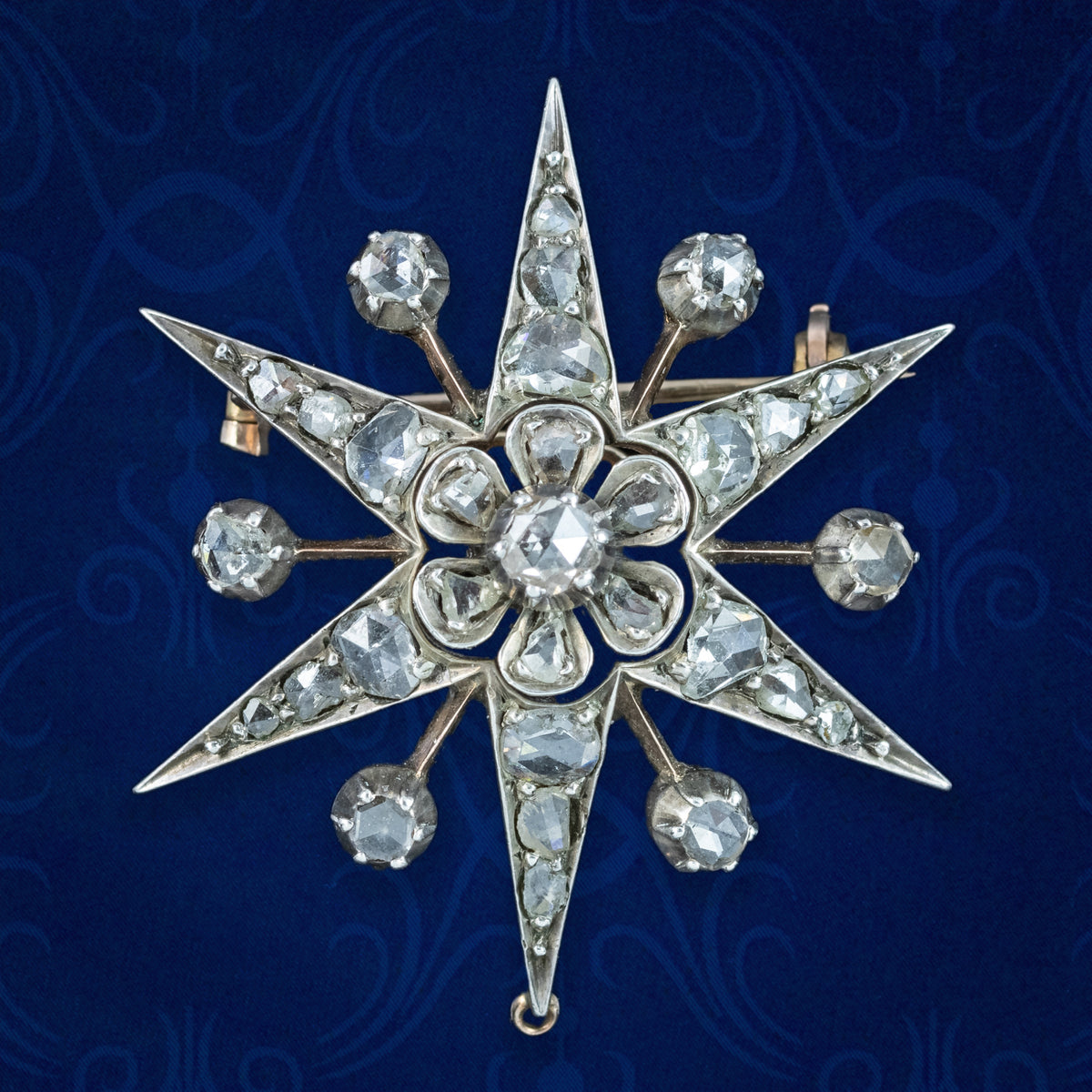 Antique Victorian Diamond Star Brooch Silver 15ct Gold