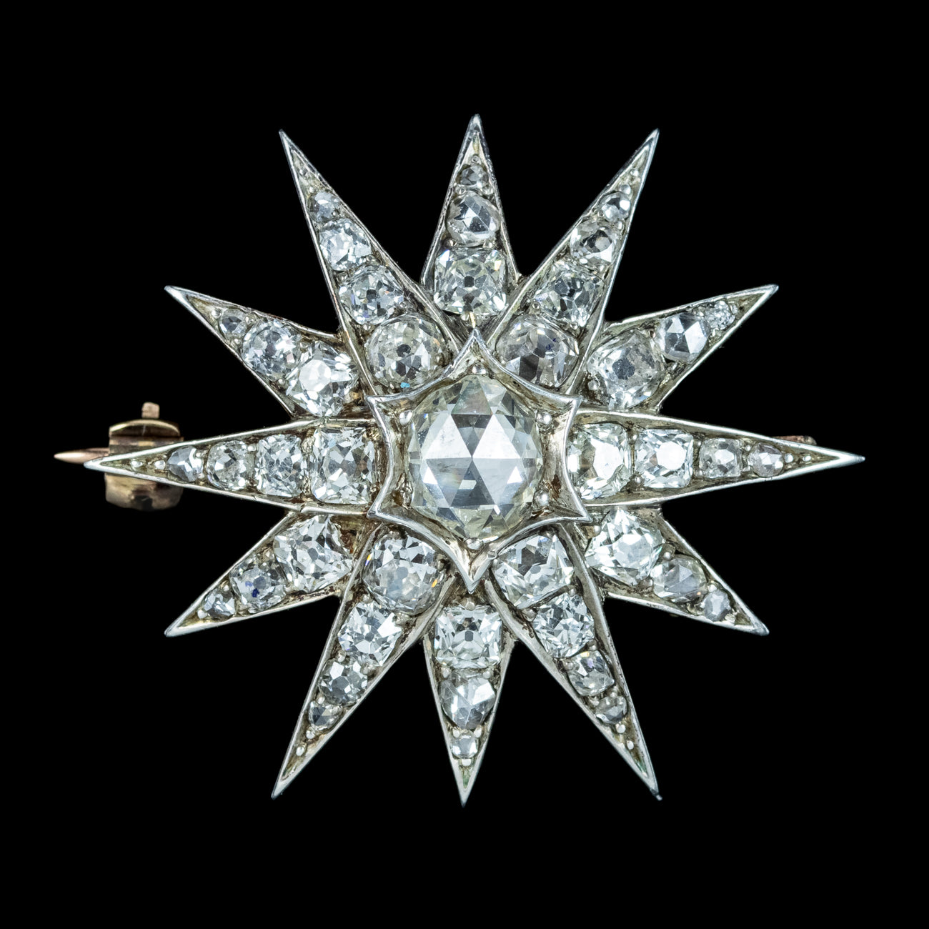 Antique Victorian Diamond Star Brooch Silver 15ct Gold 3ct Total Secondary image