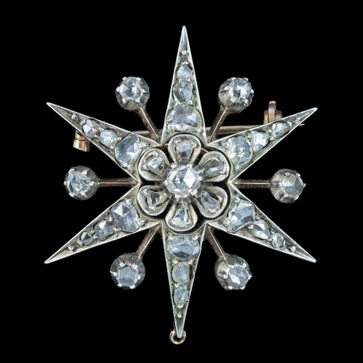 Antique Victorian Diamond Star Brooch Silver 15ct Gold
