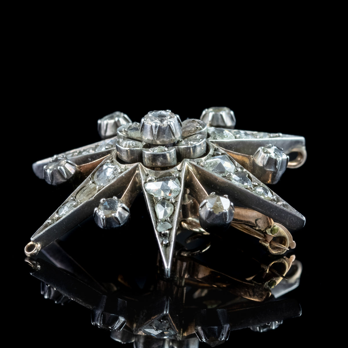 Antique Victorian Diamond Star Brooch Silver 15ct Gold