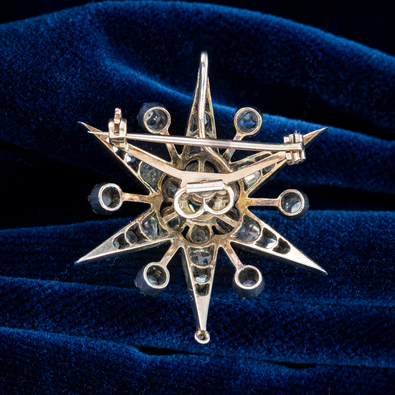 Antique Victorian Diamond Star Brooch Silver 15ct Gold