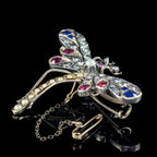 Antique Victorian Dragonfly Brooch Diamond Sapphire Ruby Pearl 