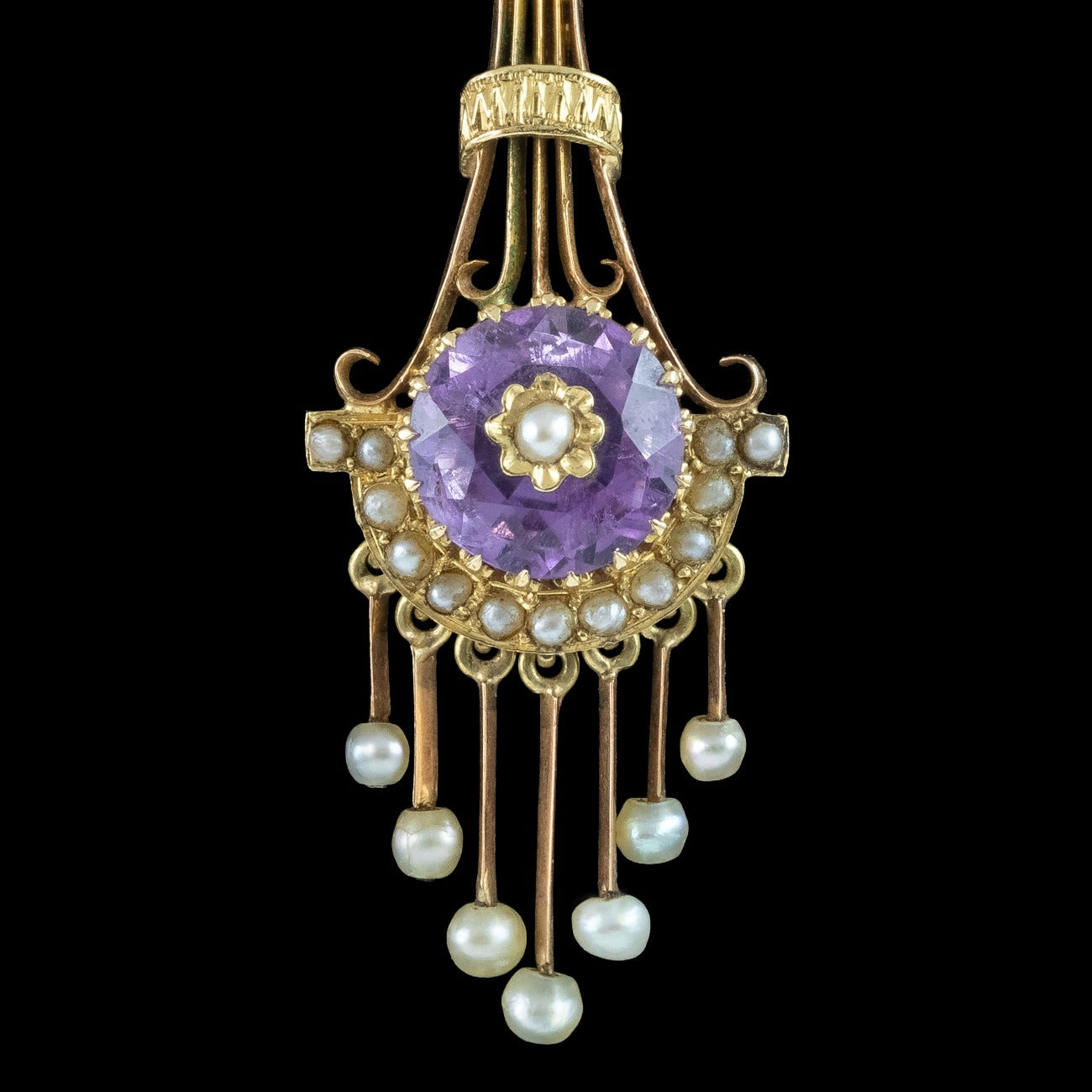 Antique Victorian Drop Earrings Amethyst Pearl 18ct Gold 