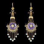 Antique Victorian Drop Earrings Amethyst Pearl 18ct Gold 