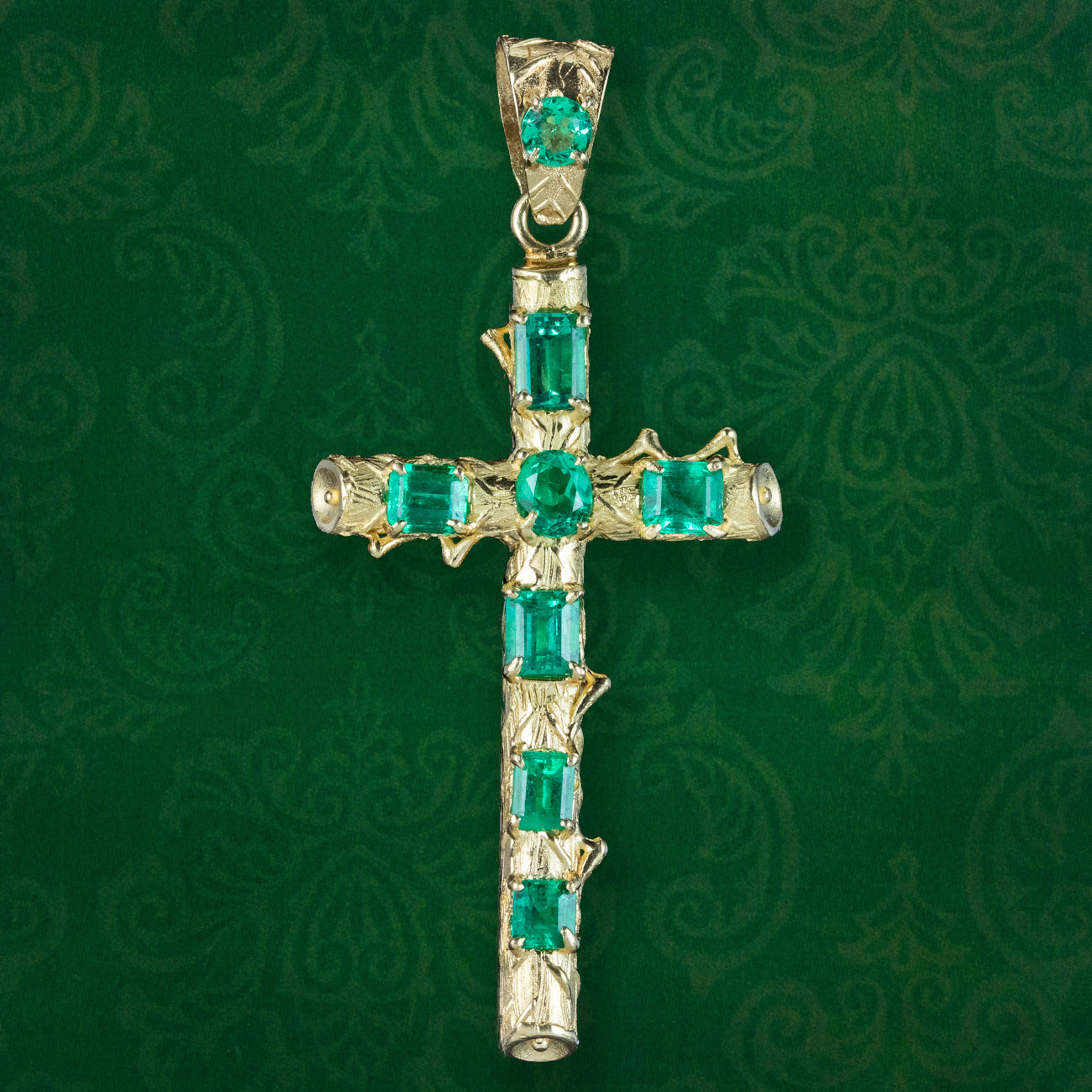 Antique Victorian Colombian Emerald Cross Pendant 2.3ct Total With Cert Main image