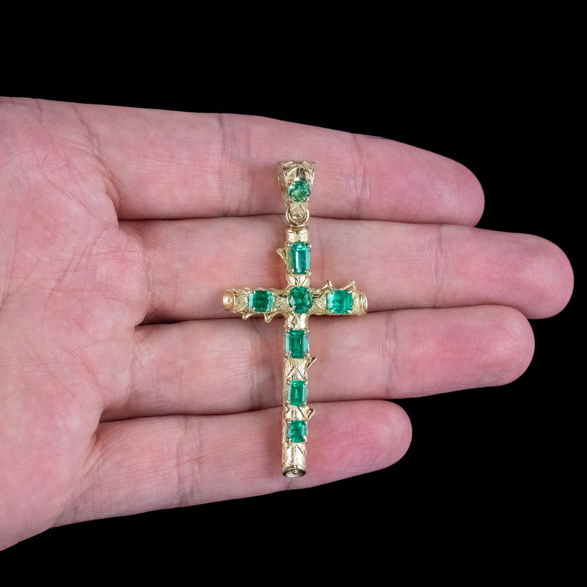 Antique Victorian Colombian Emerald Cross Pendant 2.3ct Total With Cert