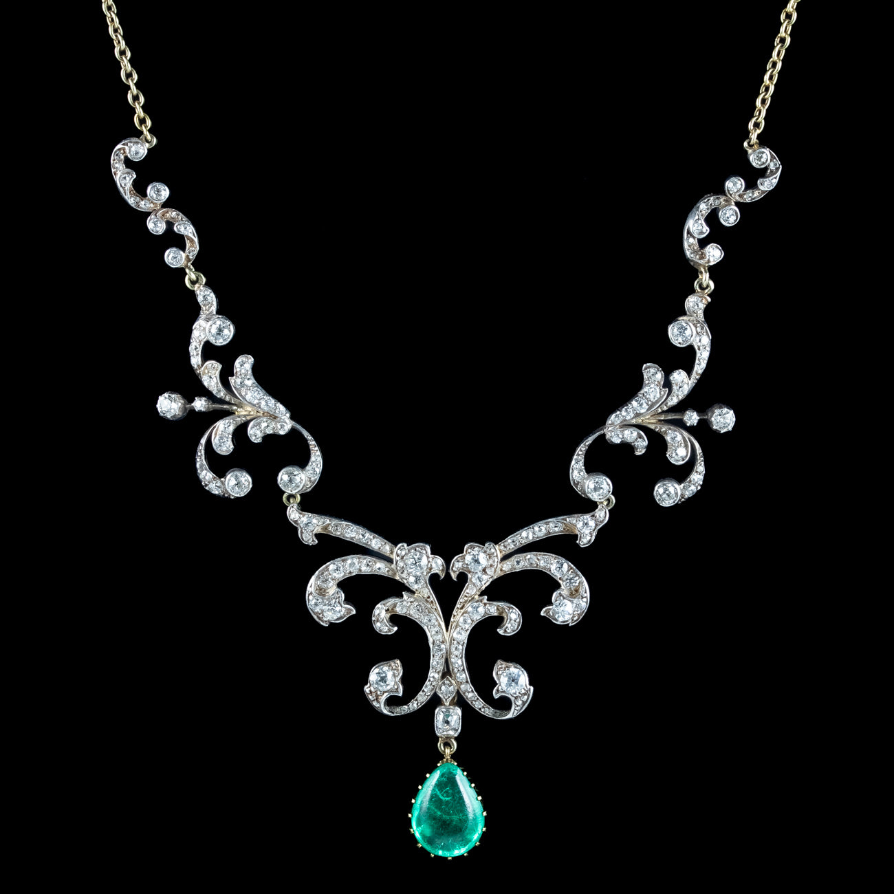 Antique Victorian Emerald Diamond Lavaliere Necklace 5ct Emerald Secondary image