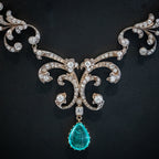 Antique Victorian Emerald Diamond Lavaliere Necklace 5ct Emerald
